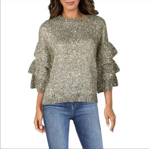 Endless rose metallic thread cascade ruffle sleeve sweater 5694